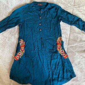 Embroidered Teal Blouse